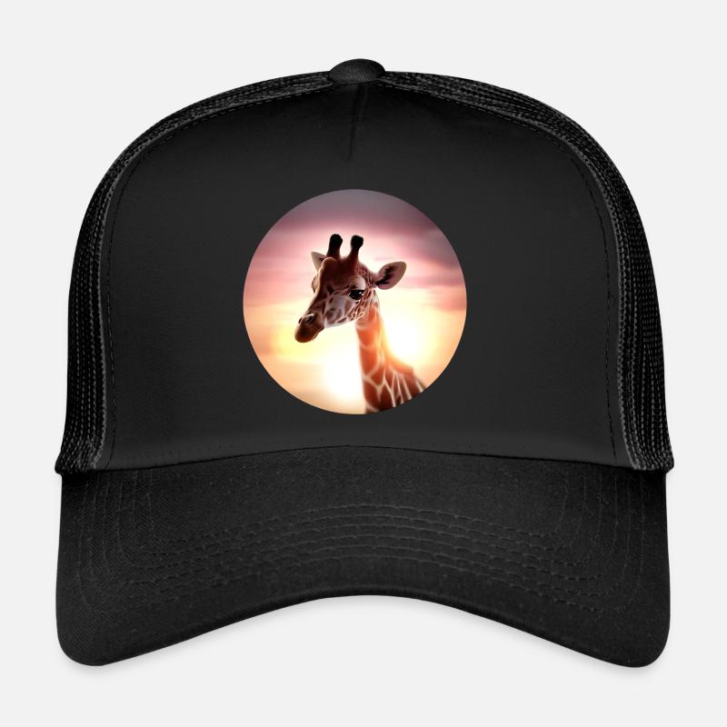 Young giraffe in sunset Trucker Cap