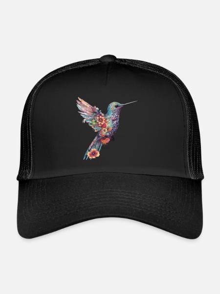 Mignon colibri avec des fleurs - Casquette trucker  - noir/noir - Devant