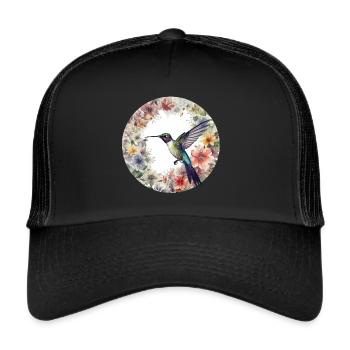 Conception d’oiseau colibri mignon avec des fleurs - Casquette trucker  - noir/noir - Devant