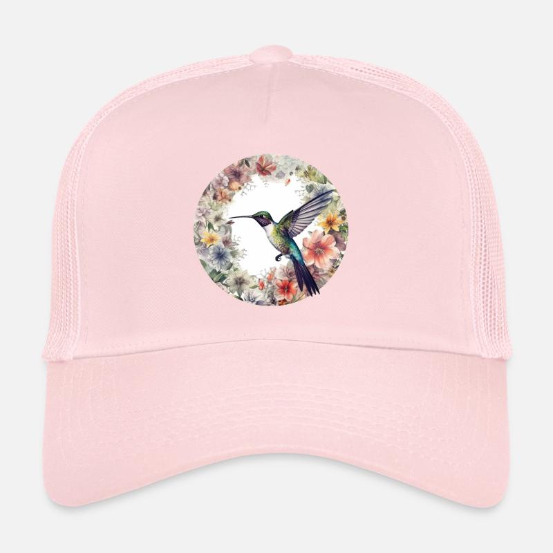 Conception d’oiseau colibri mignon avec des fleurs Casquette trucker 
