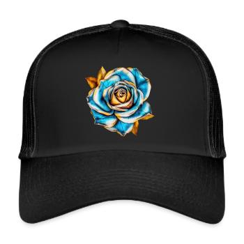 Blumen Rose Blau Türkis Muttertag Valentinstag - Trucker Cap - Schwarz/Schwarz - Vorne