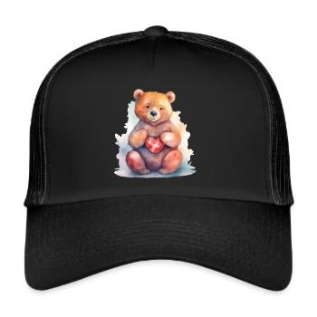 Ours mignon et mignon avec coeur amour ours brun - Casquette trucker  - noir/noir - Devant