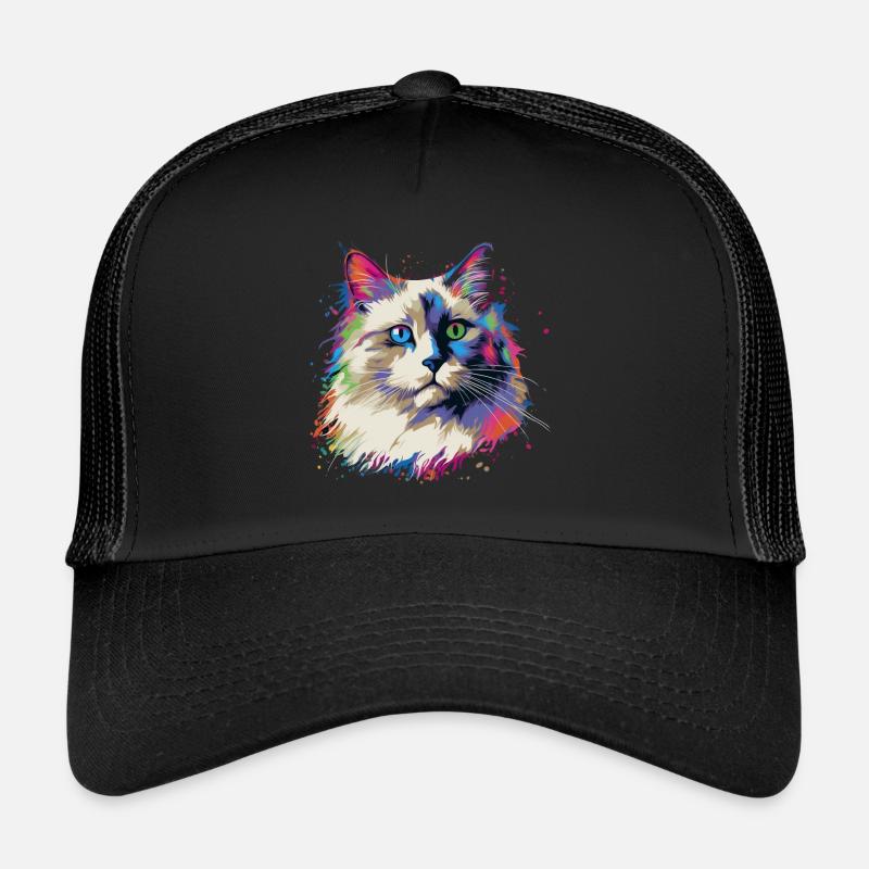 Bunte Ragdoll Katze - Trucker Cap - Schwarz/Schwarz
