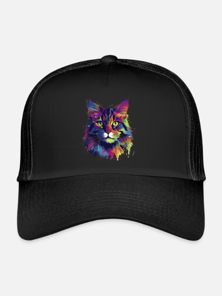 Chat Maine-coon coloré - Casquette trucker  - noir/noir - Devant