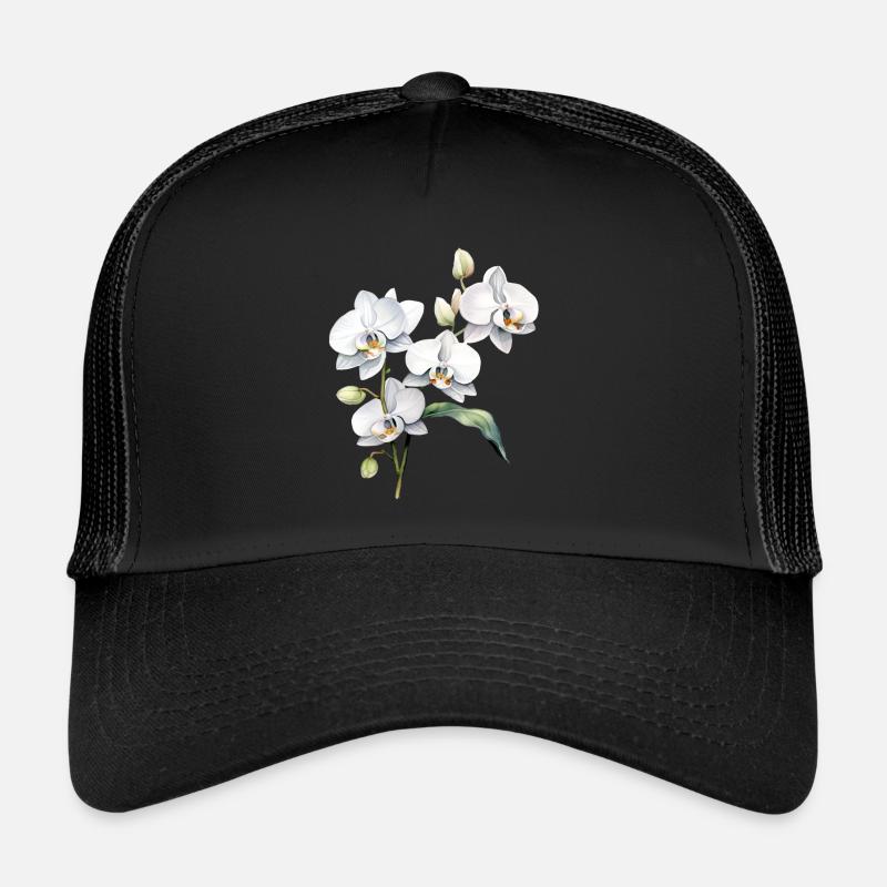 Pflanzen Blumen Blüten Orchidee Weiß Hochzeit - Trucker Cap - Schwarz/Schwarz
