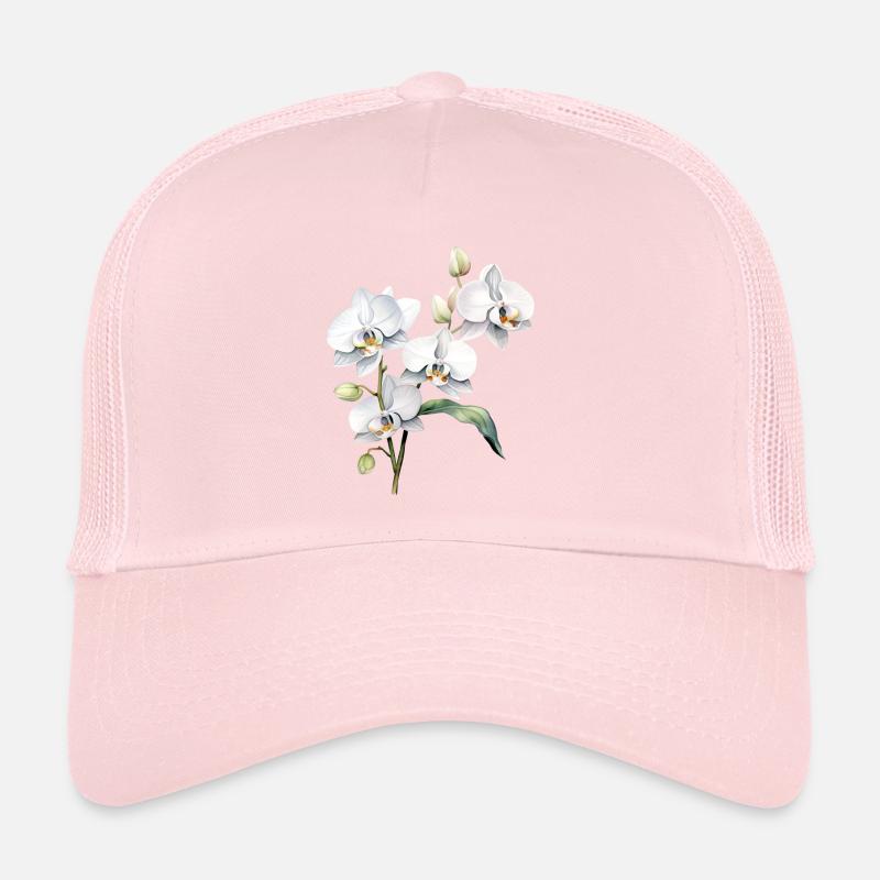 Plants Flowers Blossoms Orchid White Wedding Trucker Cap