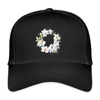 Plants Flower Wreath Blossoms Orchid White Wedding - Trucker Cap - black/black - Front