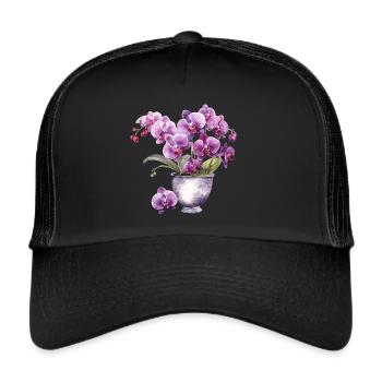 Pflanzen Blumen Blüten Orchidee Pink Rosa Hochzeit - Trucker Cap - Schwarz/Schwarz - Vorne