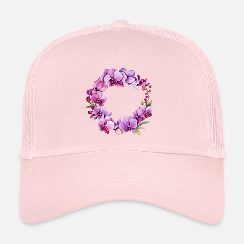 Couronne de Fleurs Orchidée Rose Rose Mariage Casquette trucker 