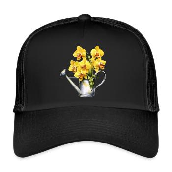 Gießkanne Blumen Blüten Orchidee Gelb Hochzeit - Trucker Cap - Schwarz/Schwarz - Vorne