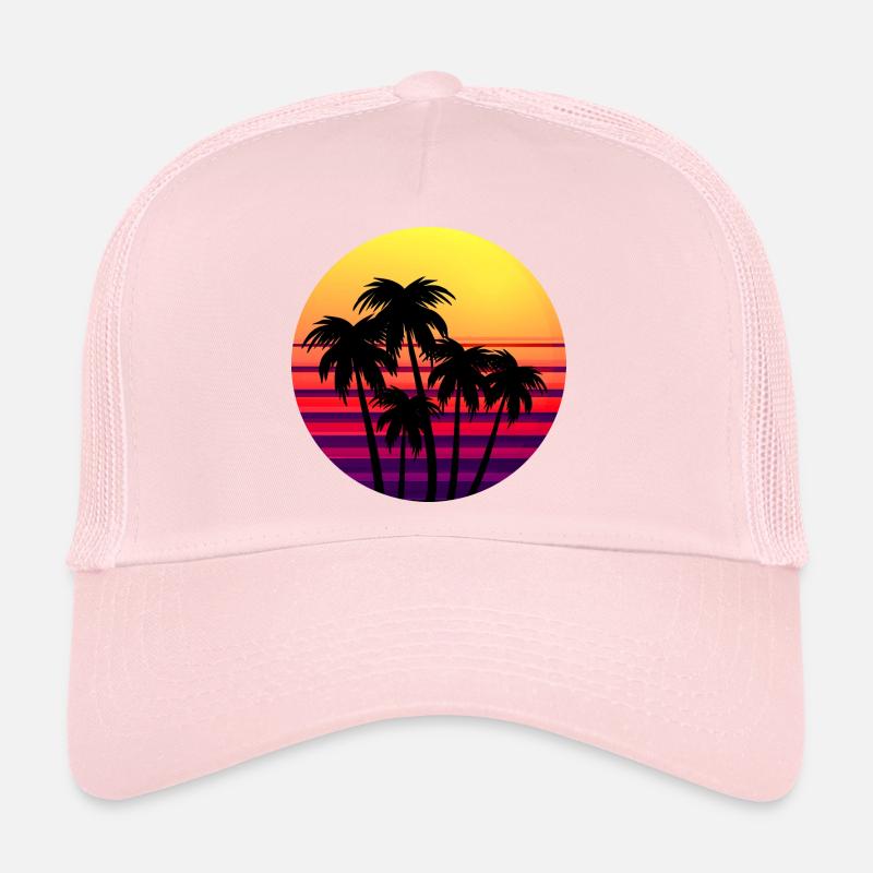 Rétro Coucher de soleil Palmiers au coucher du soleil Casquette trucker 