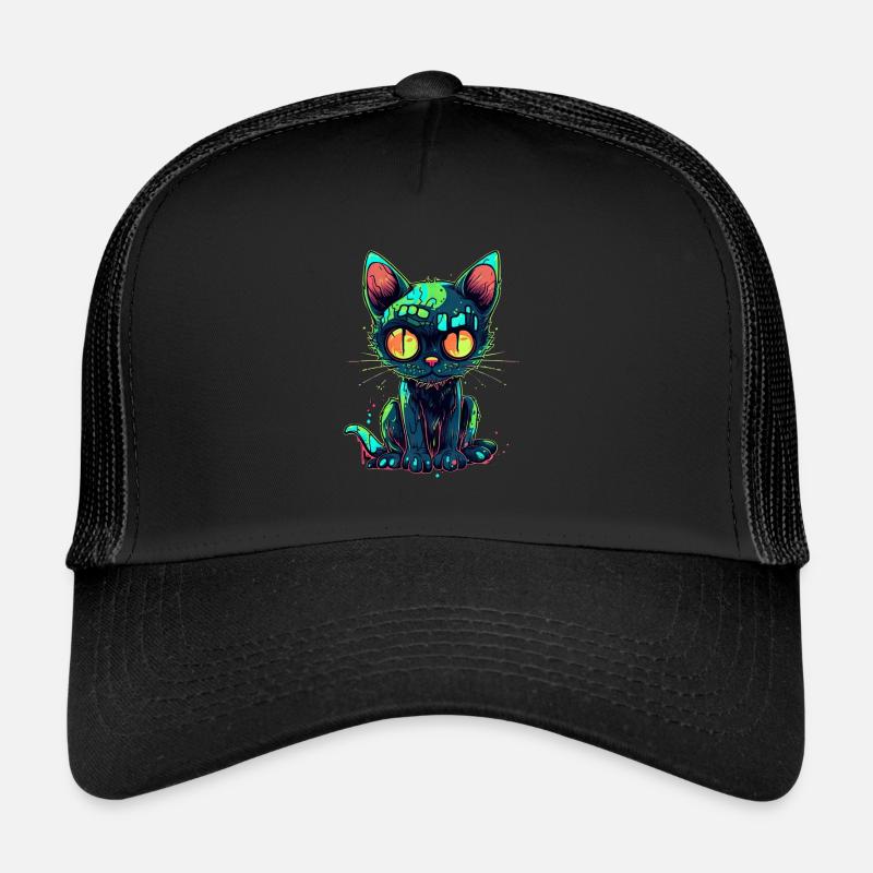 Chat zombie d’Halloween - Chat effrayant mignon - Casquette trucker  - noir/noir