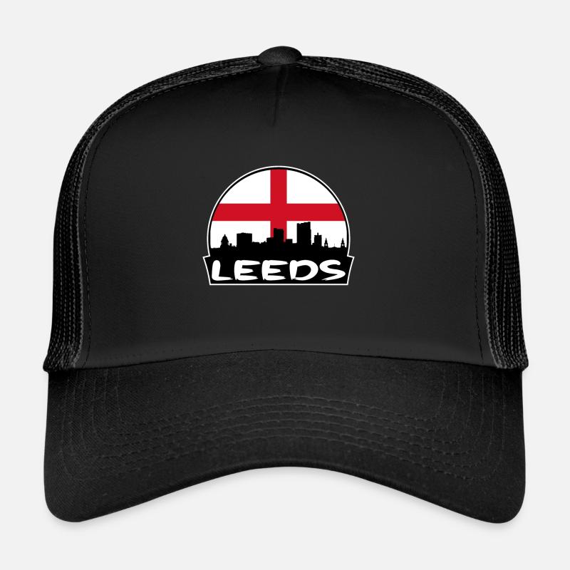 Leeds Angleterre Drapeau Skyline Silhouette Voyage Casquette trucker 