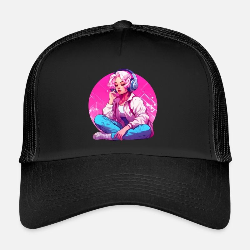 Fille avec des écouteurs Casquette trucker 