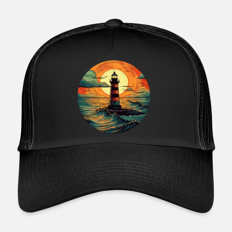 Lighthouse at sunset, Romantic Trucker Cap