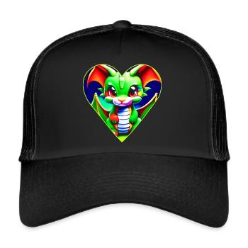 Mignon dragon fantaisiste vert en forme de cœur - Casquette trucker  - noir/noir - Devant