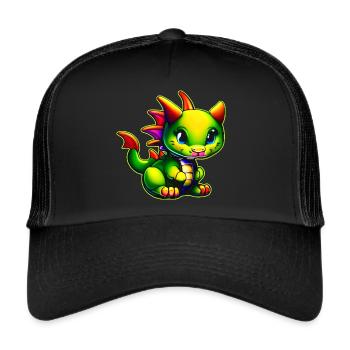 Petit dragon fantaisiste vert mignon - Casquette trucker  - noir/noir - Devant