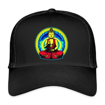 Colorful Buddha in yoga position - Trucker Cap - black/black - Front