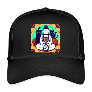 Symbol Buddha with cats - Trucker Cap - black/black - Front