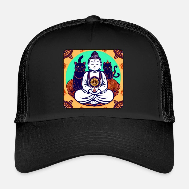 Symbol Buddha mit Katzen - Trucker Cap - Schwarz/Schwarz