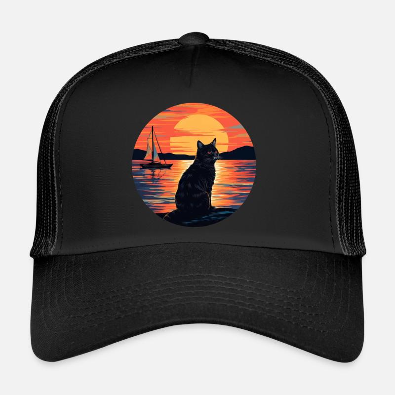 Schwarze Katze beim Segeln im Sunset – Nautisches Trucker Cap