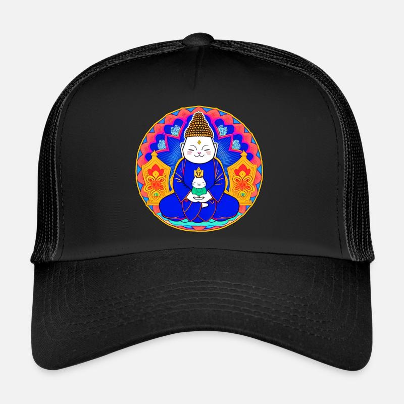 Symbole Bouddha avec chat Casquette trucker 