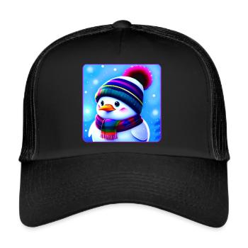 Niedlicher kleiner Pinguin mit Wintermütze - Trucker Cap - Schwarz/Schwarz - Vorne