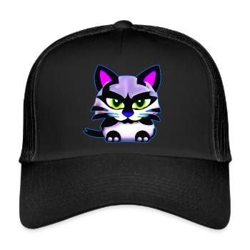 Katze mit schlechter Laune in bunten Farben - Trucker Cap - Schwarz/Schwarz - Vorne