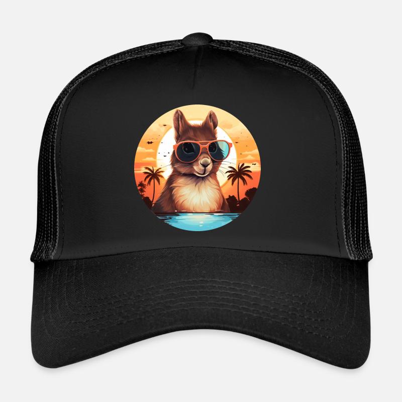 Coole Eichhörnchen-Silhouette, Sonnenuntergang mit - Trucker Cap - Schwarz/Schwarz