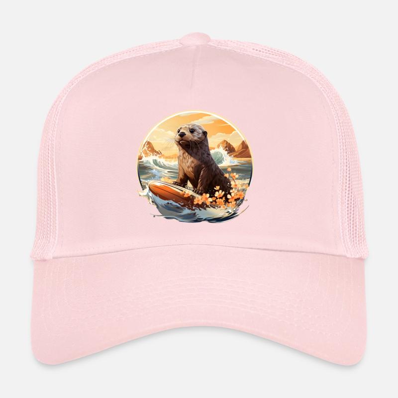 Sea otter on surfboard Trucker Cap