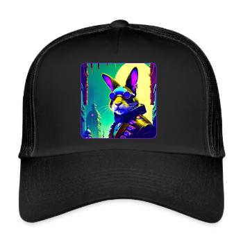Cool crazy steampunk bunny with aviator goggles - Trucker Cap - black/black - Front