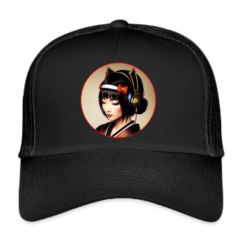 Modern geisha with headphones - Trucker Cap - black/black - Front