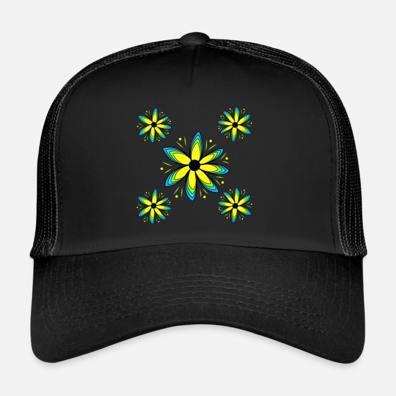 Motif floral coloré Fleur de vrille florale Casquette trucker 