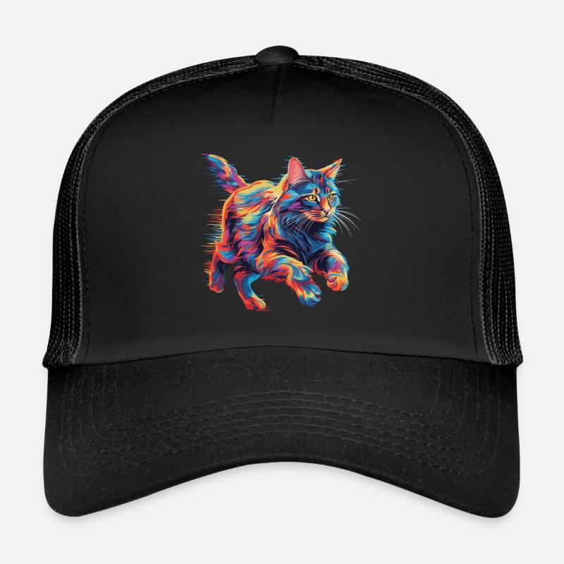 Bunte Maine Coon Katze Neon - Trucker Cap - Schwarz/Schwarz