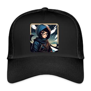 Mystérieuse petite fille ninja d’anime - Casquette trucker  - noir/noir - Devant