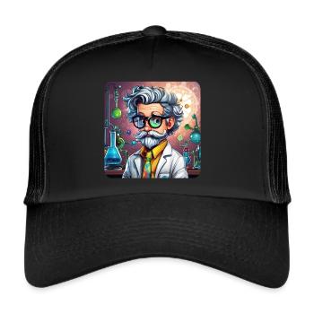 Professeur fou avec lunettes et blouse - Casquette trucker  - noir/noir - Devant