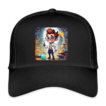 Professeur mignon en blouse de laboratoire en laboratoire - Casquette trucker  - noir/noir - Devant
