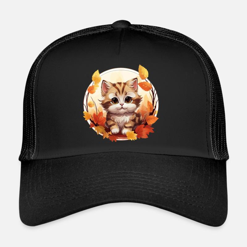 Chat d’automne au coucher du soleil: douce tranquillité Casquette trucker 