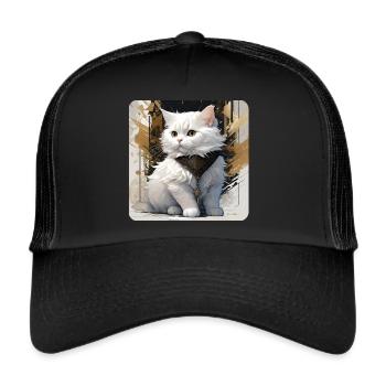 Mignon chat blanc - Casquette trucker  - noir/noir - Devant