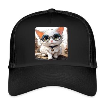 Mignon chat blanc avec des lunettes - Casquette trucker  - noir/noir - Devant