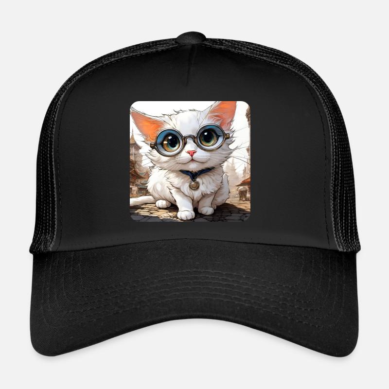 Niedliche weiße Katze mit Brille Trucker Cap