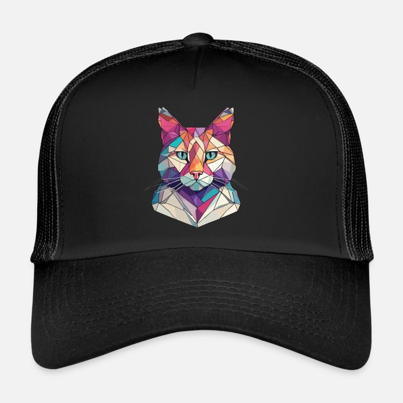 Chat polygonal - Casquette trucker  - noir/noir