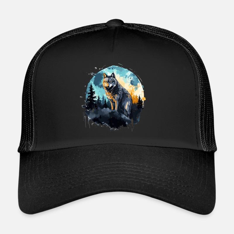 Aquarell Wolf - Trucker Cap - Schwarz/Schwarz