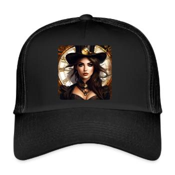 Sexy steampunk girl with hat and watch - Trucker Cap - black/black - Front