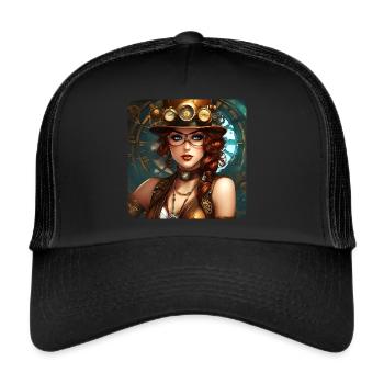 Sexy steampunk girl with hat and watch - Trucker Cap - black/black - Front