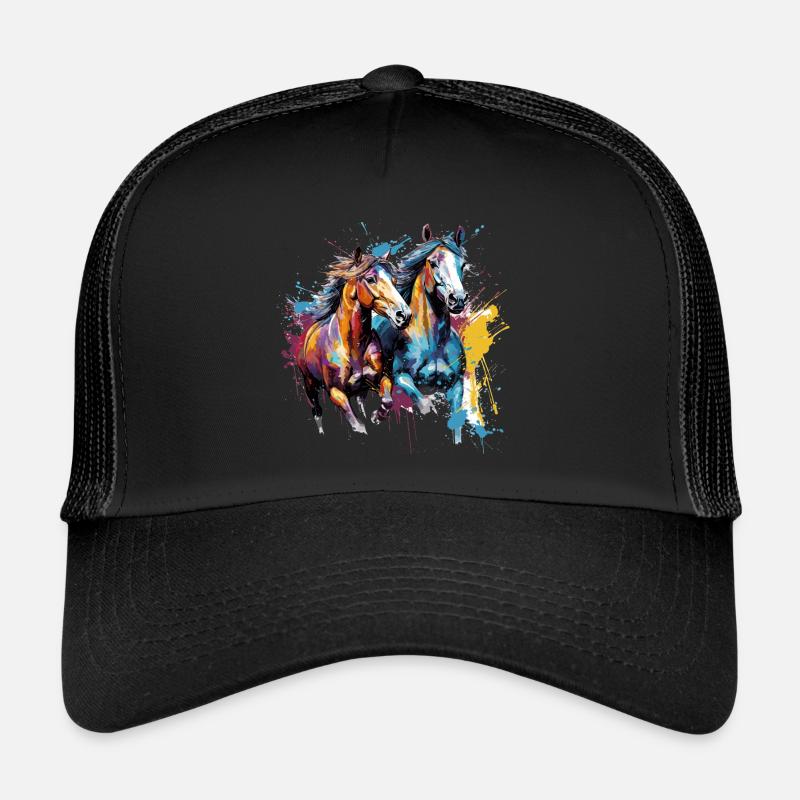 Cheval, chevaux - Casquette trucker  - noir/noir