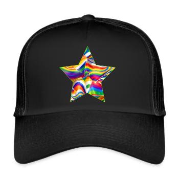 Stern aus Regenbogen Farben - Trucker Cap - Schwarz/Schwarz - Vorne