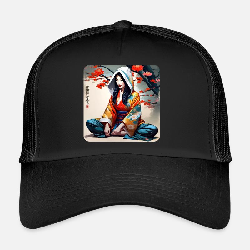 Geisha in Buddha Position - Trucker Cap - Schwarz/Schwarz