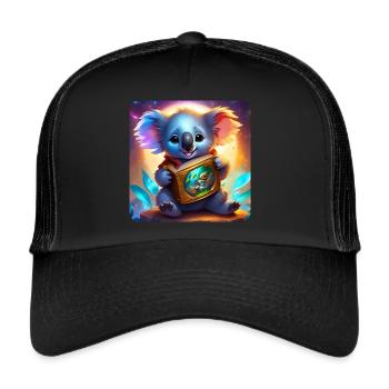 Niedlicher Koala Bär mit Buch - Trucker Cap - Schwarz/Schwarz - Vorne