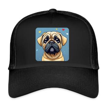 Niedlicher kleiner Mops mit Hundeblick - Trucker Cap - Schwarz/Schwarz - Vorne